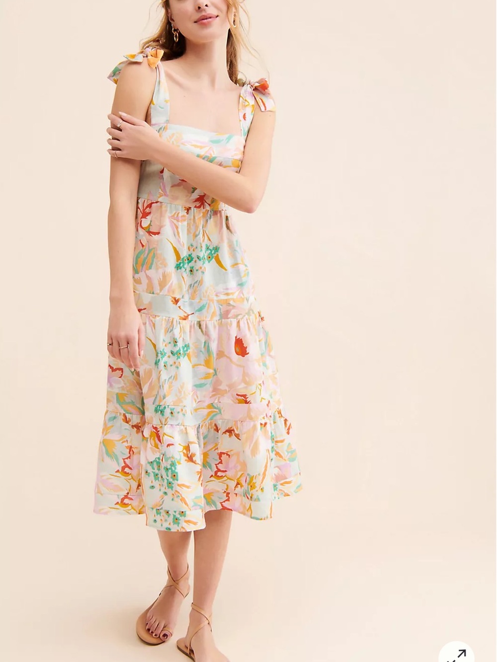 Kachel Anthropologie Pink Multi Tie-Strap Linen Midi Dress Size 6 57128
